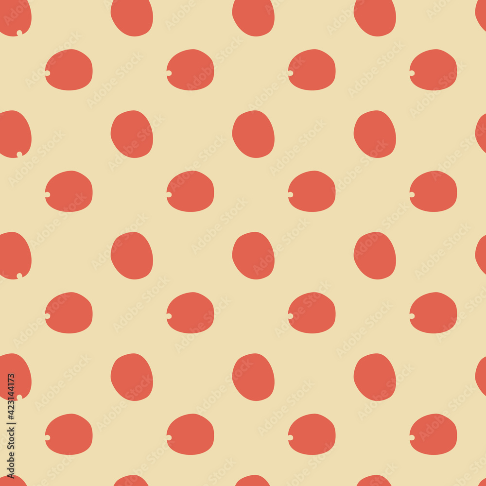 Seamless pattern with red berries on beige background. Perfect for printing on fabric or paper. Rose-hips or rose-bush berries. Floral wallpaper..... Seamless pattern with red berries on beige background. Perfect for printing on fabric or paper. Rose-hips or rose-bush berries. Floral wallpaper.....