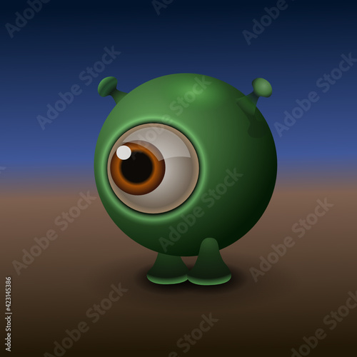 Spherical cyclops alien standing in an idle position, Vector illustration