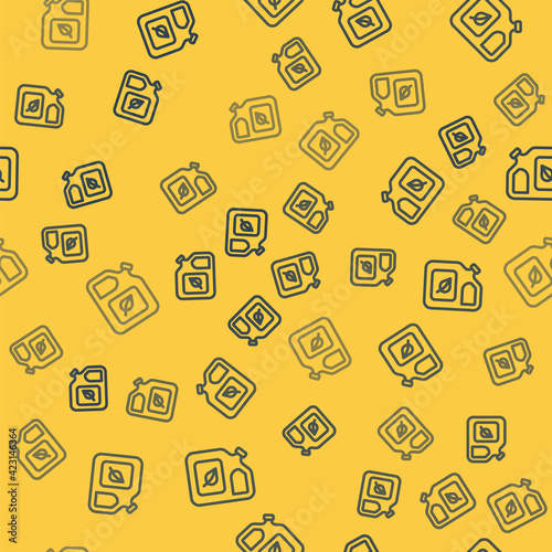 Blue line Bio fuel canister icon isolated seamless pattern on yellow background. Eco bio and barrel. Green environment and recycle. Vector