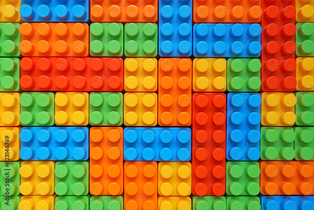 Plastic building blocks pattern background, Colorful toy bricks for kid, Top view Plastic building blocks pattern background, Colorful toy bricks for kid, Top view