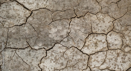 Cracked soil ground into the dry season, Broken clay pattern, Texture background