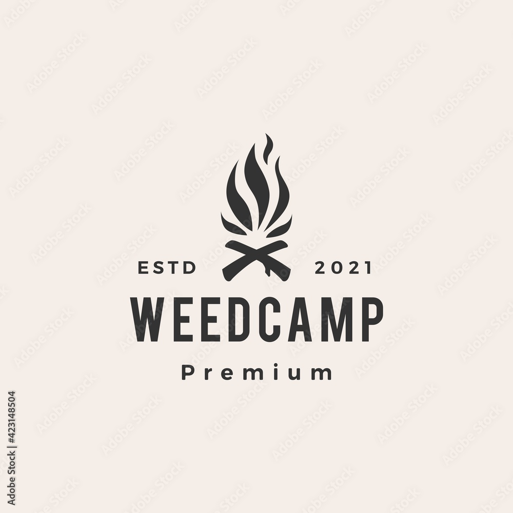 weed camp cannabis tree hipster vintage logo vector icon illustration
