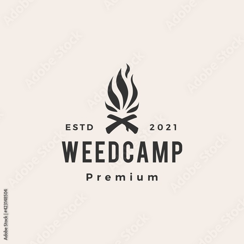 weed camp cannabis tree hipster vintage logo vector icon illustration