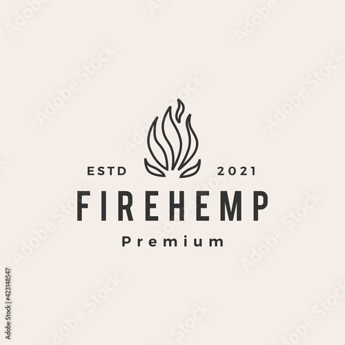 fire cannabis hemp flame hipster vintage logo vector icon illustration
