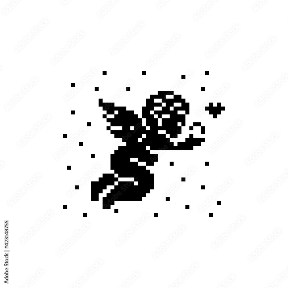 Cupid pixel image. Vector illustration of cross stitch and t-shirt pattern.