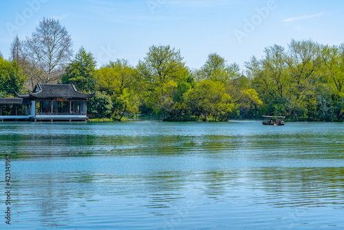 A city park at the West Lake in Hangzhou, China, springtime.
