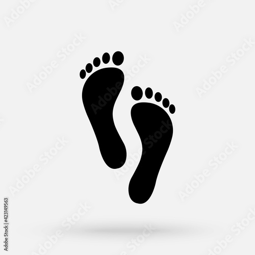 Footprint icon. Bare feet print White foot icon black, stock illustration flat design style. © studiographicmh