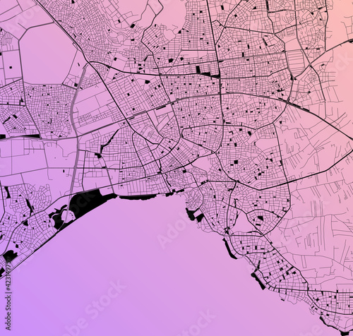 Antalya, Turkey - Urban vector city map with parks, rail and roads, highways, minimalist town plan design poster, city center, downtown, transit network, street blueprint