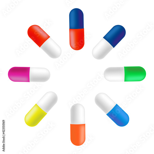 Pills set color. Tablet, vitamin, capsule