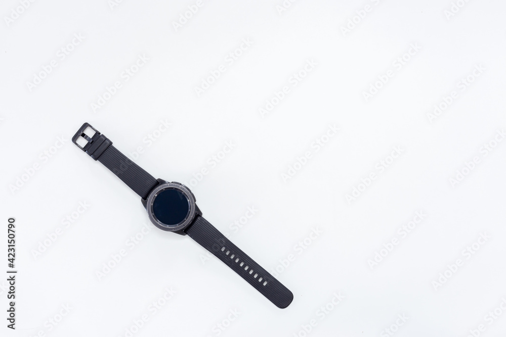 Top view Black watch isolated on white background Top view Black watch isolated on white background