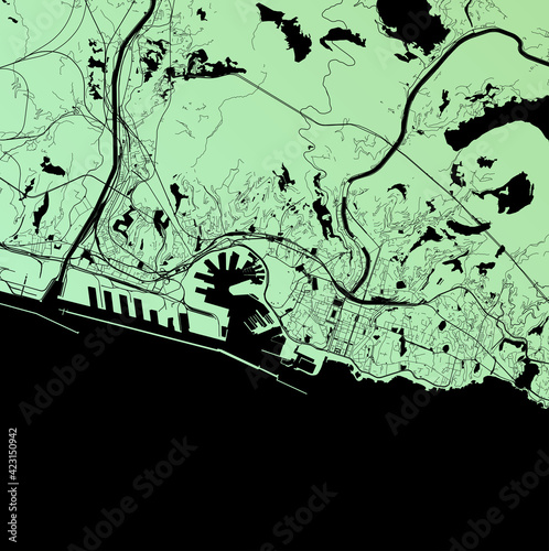Genoa, Liguria, Italy - Urban vector city map with parks, rail and roads, highways, minimalist town plan design poster, city center, downtown, transit network, street blueprint