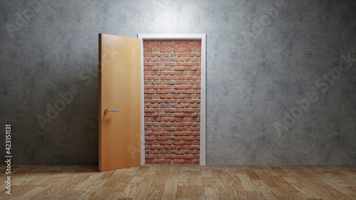 Fotografie, Tablou A brick wall blocking the doorway, hopeless concept