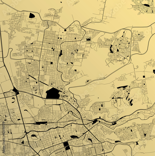 Queretaro, Mexico - Urban vector city map with parks, rail and roads, highways, minimalist town plan design poster, city center, downtown, transit network, street blueprint