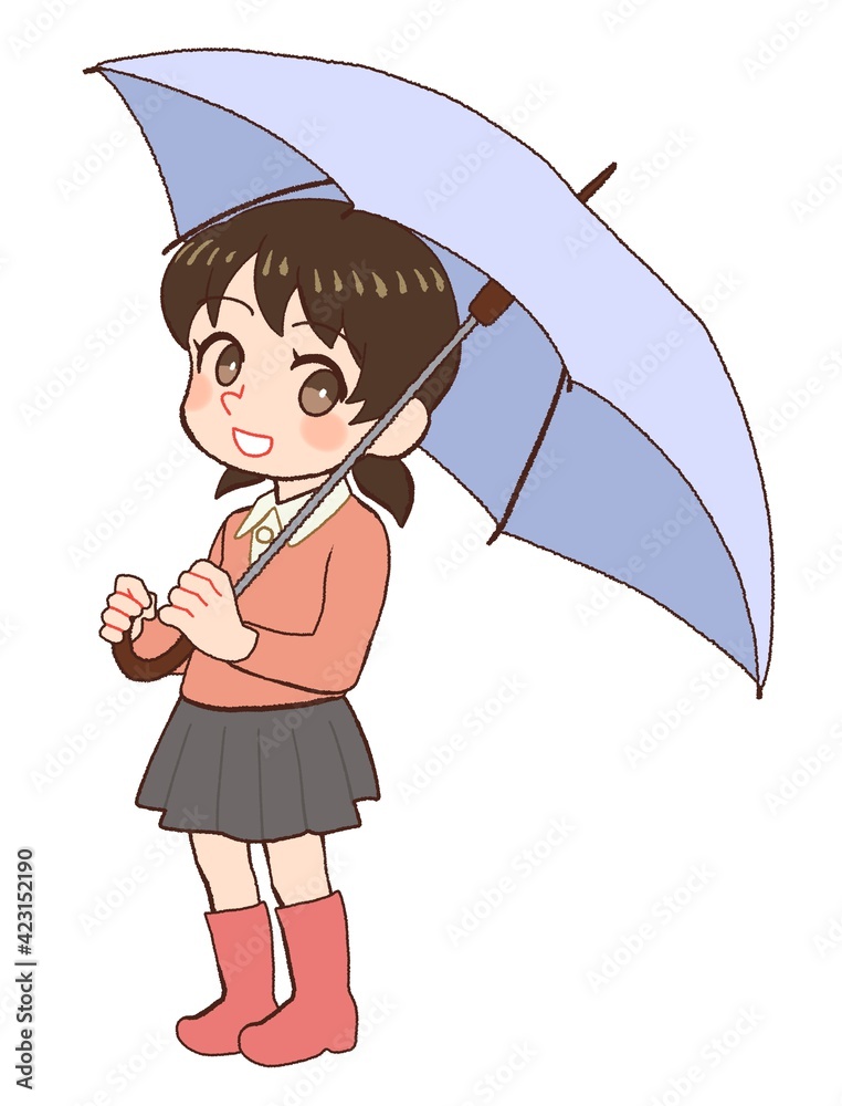 傘をさす長靴を履いた女の子のイラスト Stock Illustration | Adobe Stock