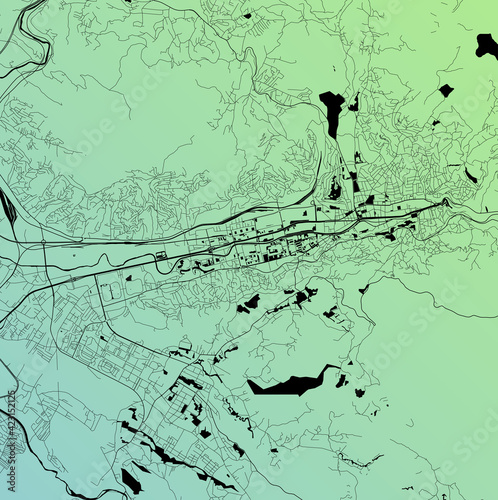 Sarajevo, Bosnia and Herzegovina - Urban vector city map with parks, rail and roads, highways, minimalist town plan design poster, city center, downtown, transit network, street blueprint