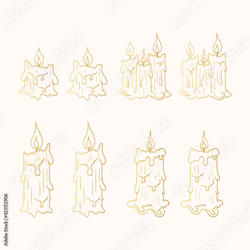 Golden candles for church, Celestial vector isolated illustation with gold candlelight.