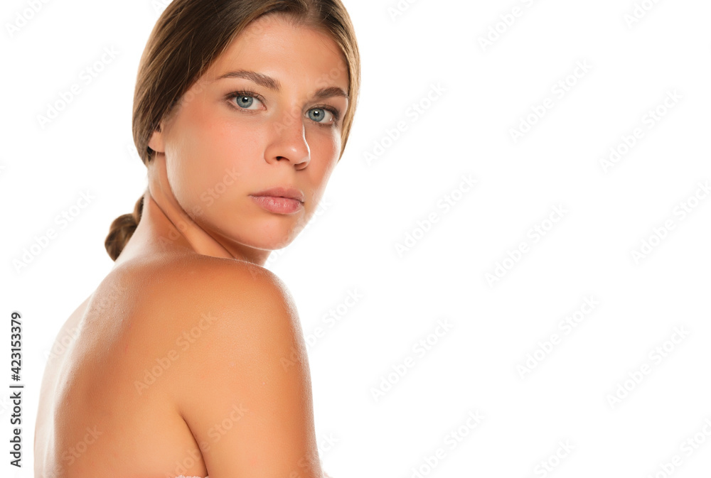 Portrait of a young serious shirtless beautiful woman Portrait of a young serious shirtless beautiful woman
