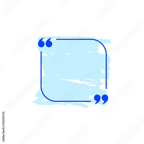 Vector Blue Quote Box with Hand Drawn Light Blue Brush Strokes, Blank Template Isolated on White Background, Square Shape.