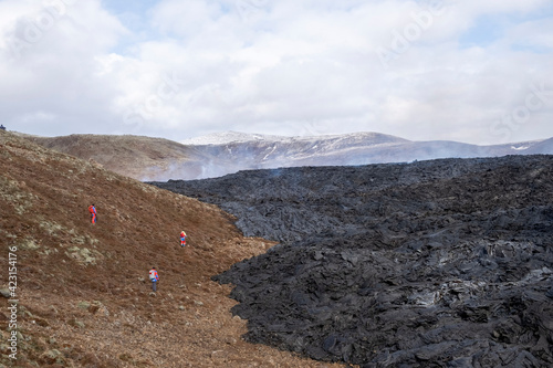 Rescue team in action at the Fagradalsfjall volcanic eruption in Iceland