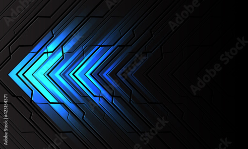 Abstract blue light arrow direction on dark grey metallic black line cyber circuit geometric design modern style futuristic background vector illustration.