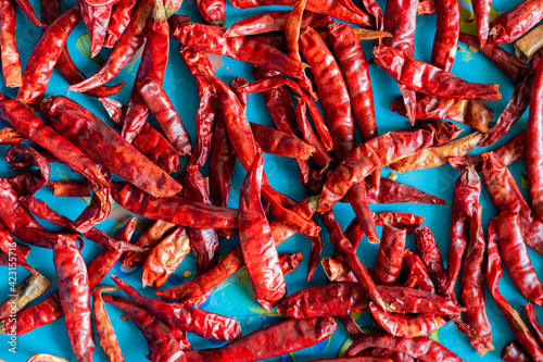 Dried chilies in a tray