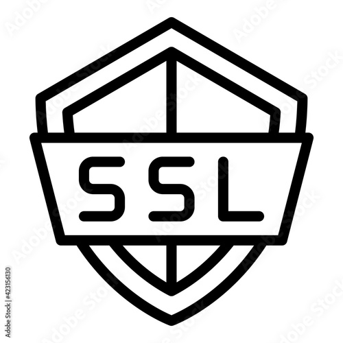 Ssl shield icon. Outline ssl shield vector icon for web design isolated on white background