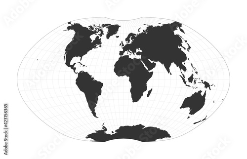 Map of The World. Ginzburg IV projection. Globe with latitude and longitude net. World map on meridians and parallels background. Vector illustration.