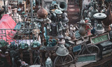 Flea market with many antiques and old things.