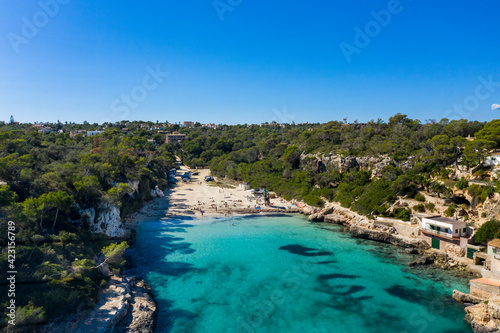 Aerial view, bay of Cala Llombards, Santanyi, Mallorca, Balearic Islands, Spain,