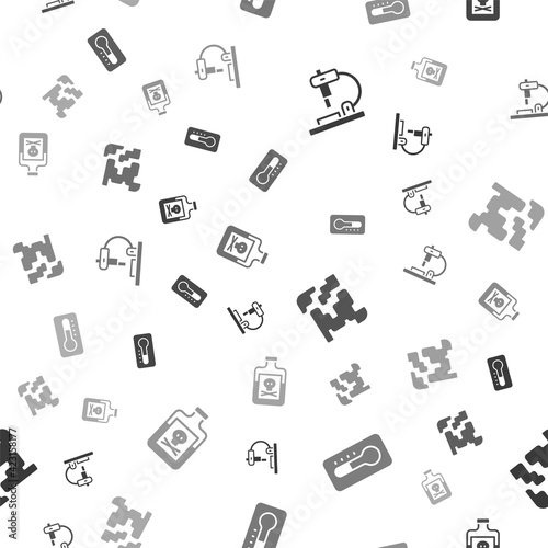Set Microscope, Medical thermometer, Gaseous and Poison in bottle on seamless pattern. Vector