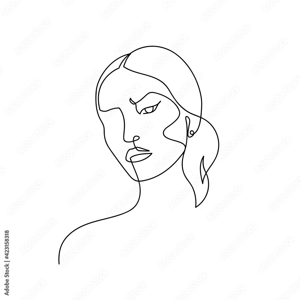 Continuous line abstract female portrait. Hand drawn line Asian woman isolated on white background. Woman fashion beauty concept. Design for model business, t-shirt, logo, icon. Vector Continuous line abstract female portrait. Hand drawn line Asian woman isolated on white background. Woman fashion beauty concept. Design for model business, t-shirt, logo, icon. Vector