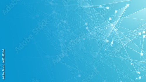 Abstract blue white polygon tech network with connect technology background. Abstract dots and lines texture background. 3d rendering.