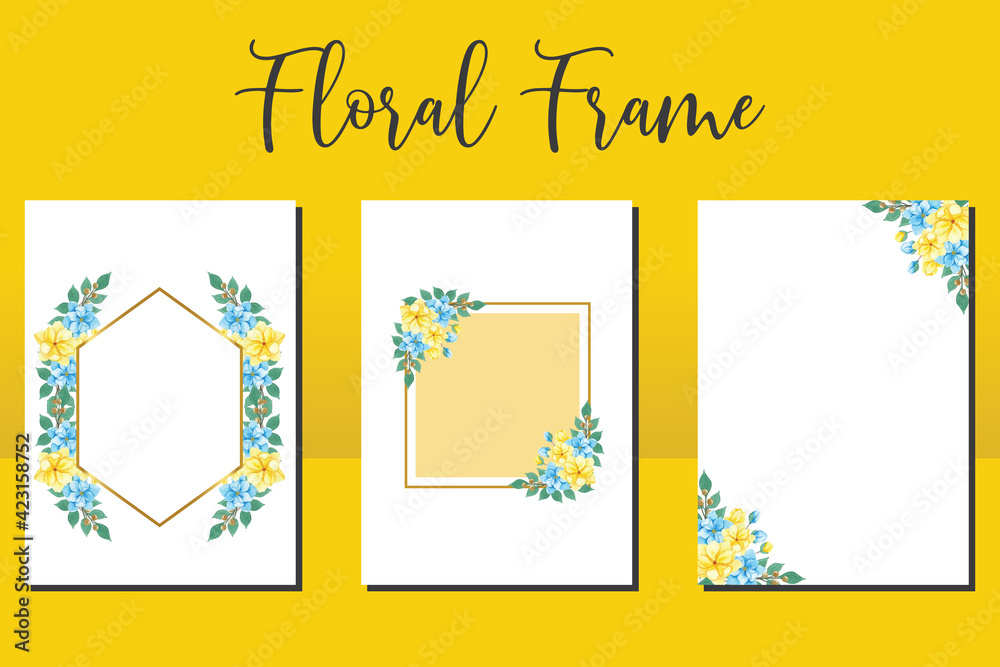 Wedding invitation frame set, floral watercolor hand drawn Peony and Magnolia Flower design Invitation Card Template