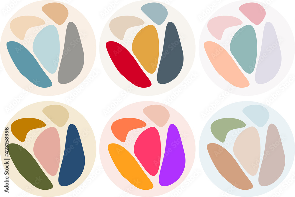 A set of round covers from abstract shapes in different colors. Vector illustration.
