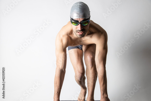 man swimming pool swimmer white background