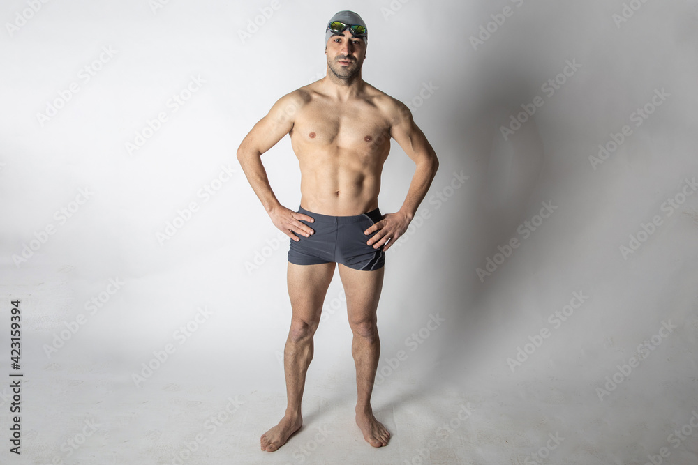 man swimming pool swimmer white background