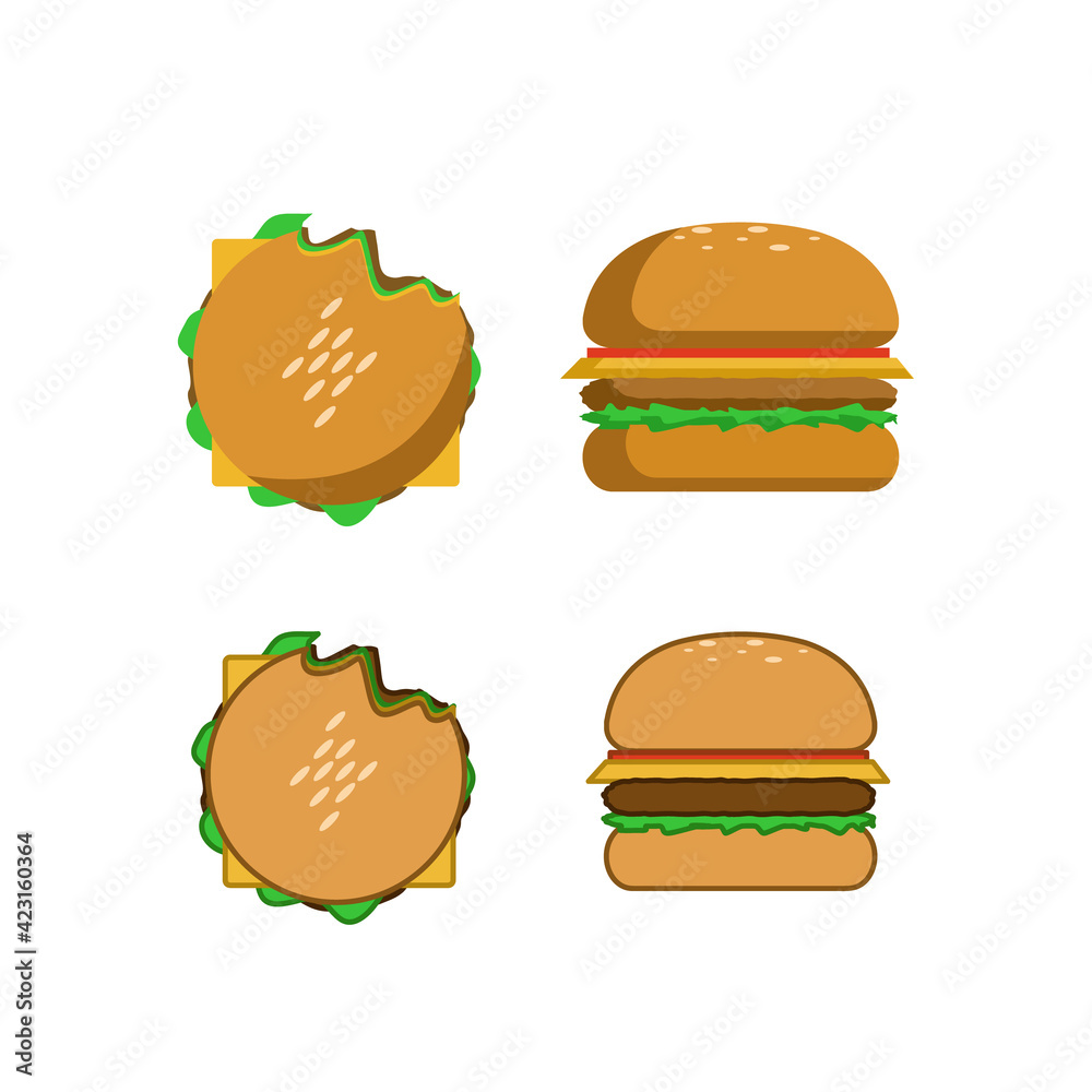 Vector illustration of burger complete set of flat design style