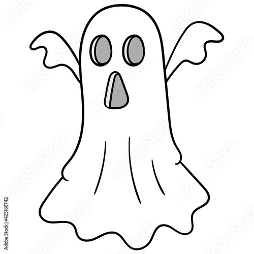 white cloth flying terrifying spooky ghost. doodle icon image kawaii