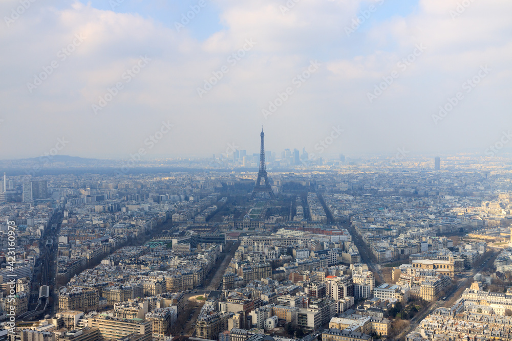 Magestic panorama of Paris with Eiffel tower