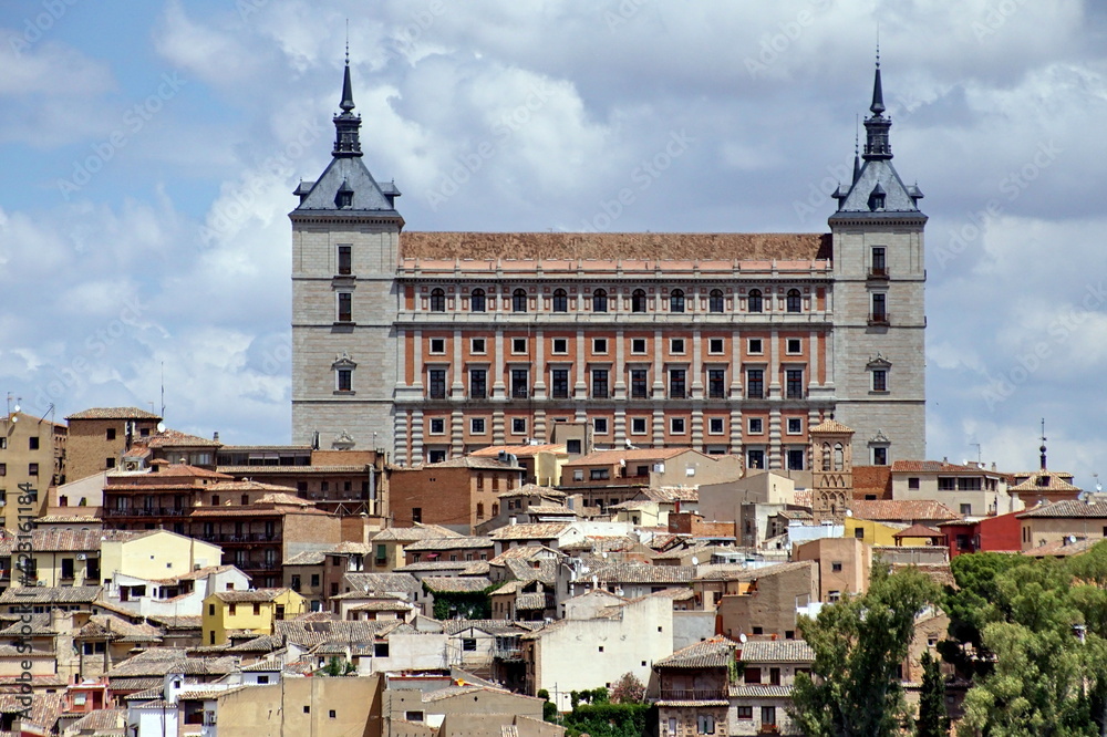 The Alcazar of Toledo, a stone fortification located in the highest part of Toledo, Spain