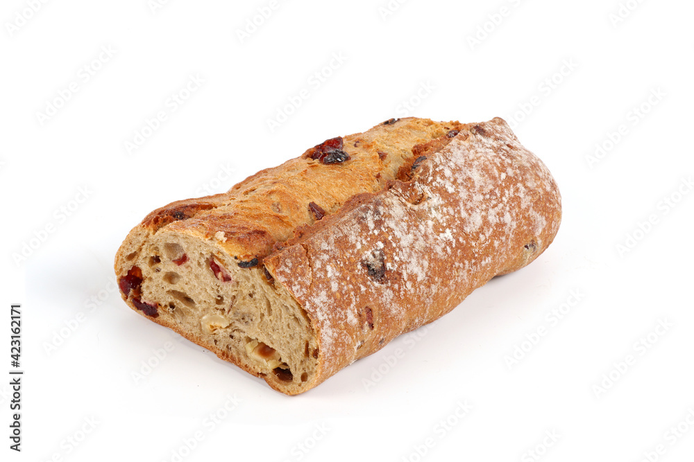 sport bread with nuts cereal grape and cranberry isolated on white sport bread with nuts cereal grape and cranberry isolated on white