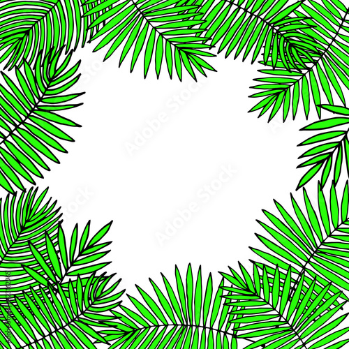 Bright seamless pattern with palm leaves on a white background. Vector drawing.