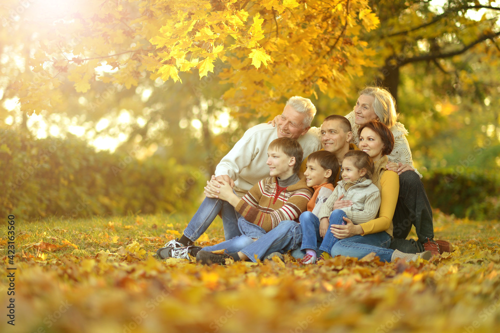 Fototapeta premium Big family having fun together in autumnal park