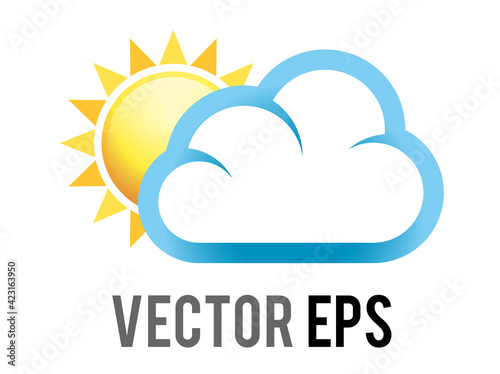 Vector shinny gradient yellow sun behind big white cloud icon