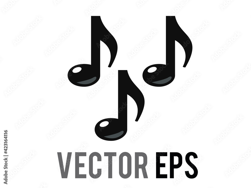 Vector black three eighth notes music note icon, represent music or singing Vector black three eighth notes music note icon, represent music or singing