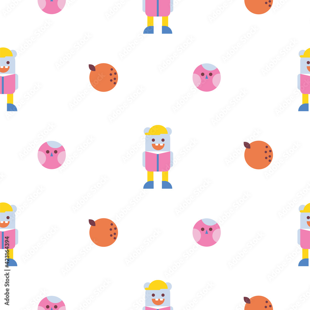 Obraz premium Fun bright kids seamless pattern with cute creatures.