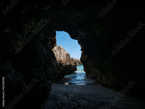 sea cave on a beach on the Tyrrhenian Sea near Marina di Camerota. Salerno  Campania  Italy