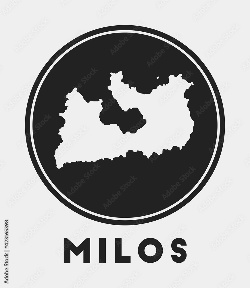 Milos icon. Round logo with island map and title. Stylish Milos badge with map. Vector illustration.