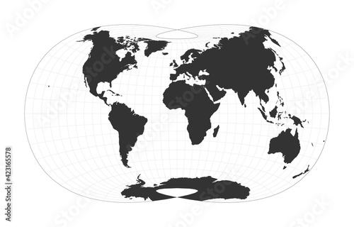 Map of The World. Laskowski tri-optimal projection. Globe with latitude and longitude net. World map on meridians and parallels background. Vector illustration.