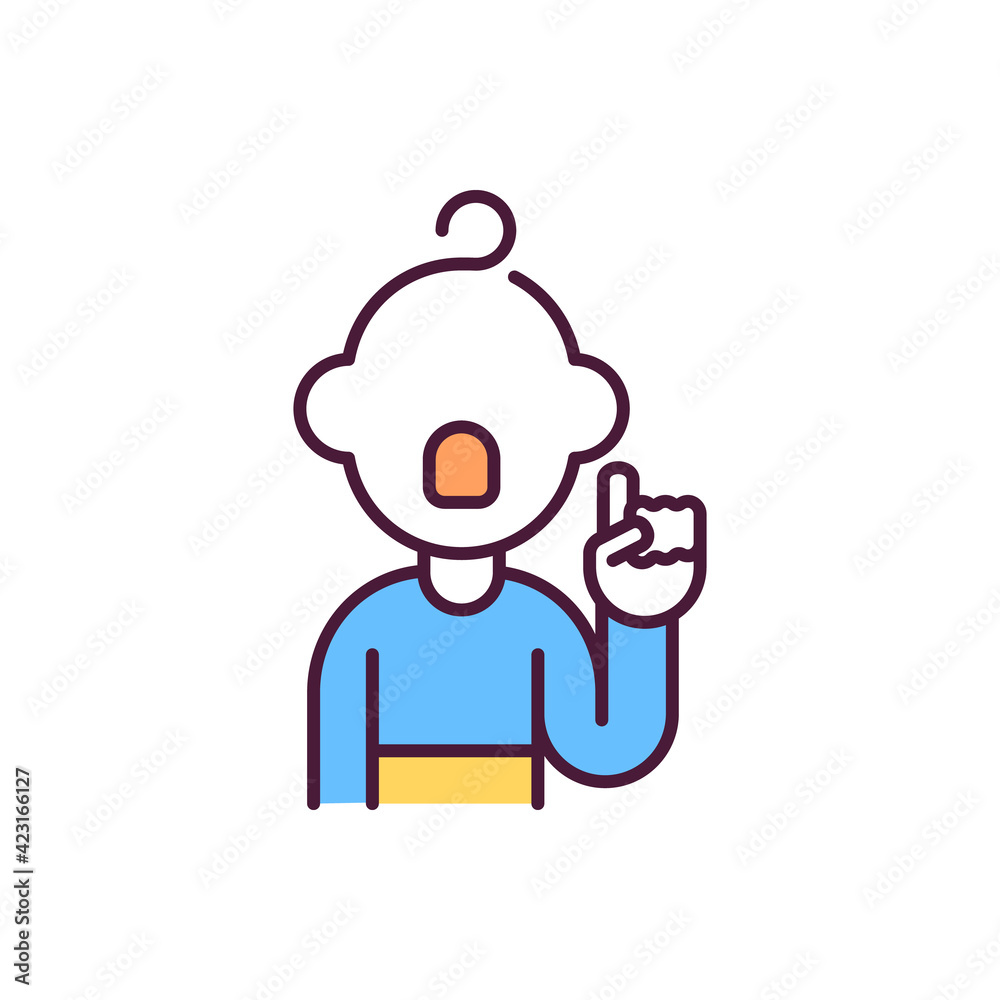 Obraz premium Child rights RGB color icon. Protecting children in courthouse with use of laws and rules. Child wants to say something to be protected. Isolated vector illustration